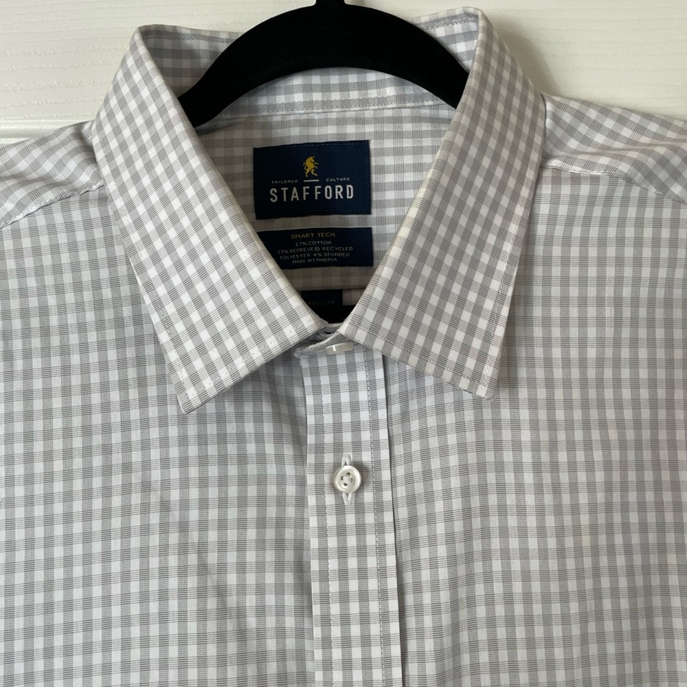 Stafford Gray Dress Shirt with Gingham Pattern